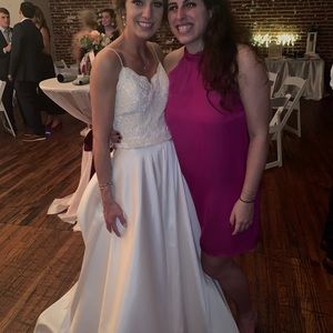 Hot pink mini dress with high neck